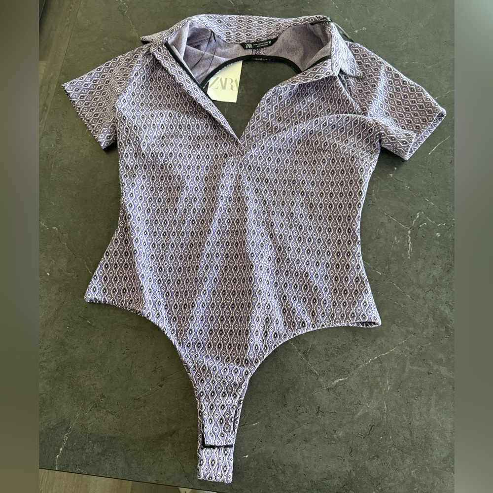 Zara Backless Lilac Patterned Bodysuit
